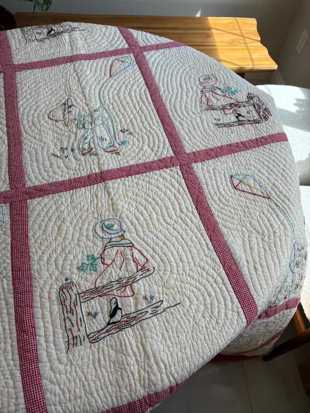 Vintage Embroidered Patchwork Quilt